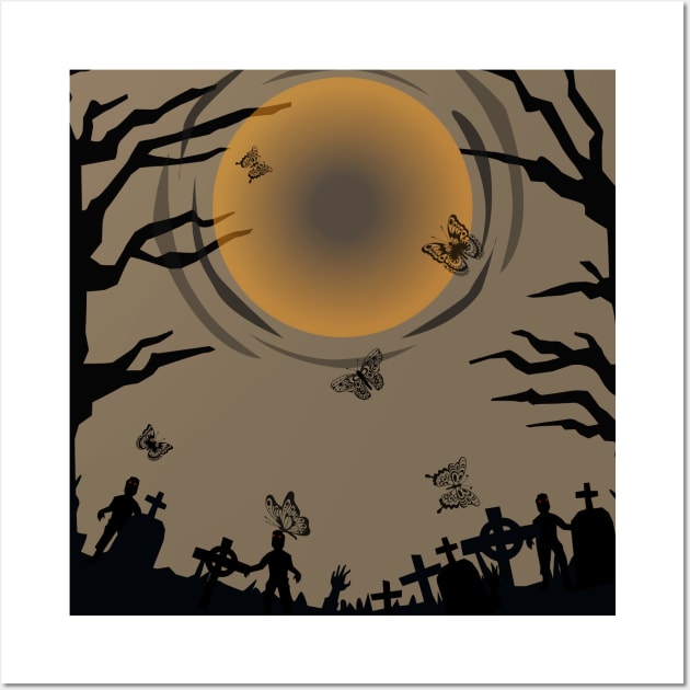 Harmony in Orange: Moon and Zombies Butterfly Wall Art by zombies butterfly